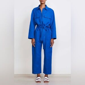Apiece Apart Blue Jumpsuit with Belted Waist and Wide-Leg Design
